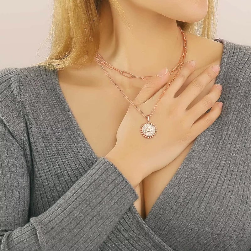 Yoosteel Valentines Gifts for Women Her - Gold Layered Initial Necklaces for Women 14K Gold Plated Dainty Layering Paperclip Link Chain Necklace Coin Initial Necklace Birthday Gifts for Teen Girls - Image 2